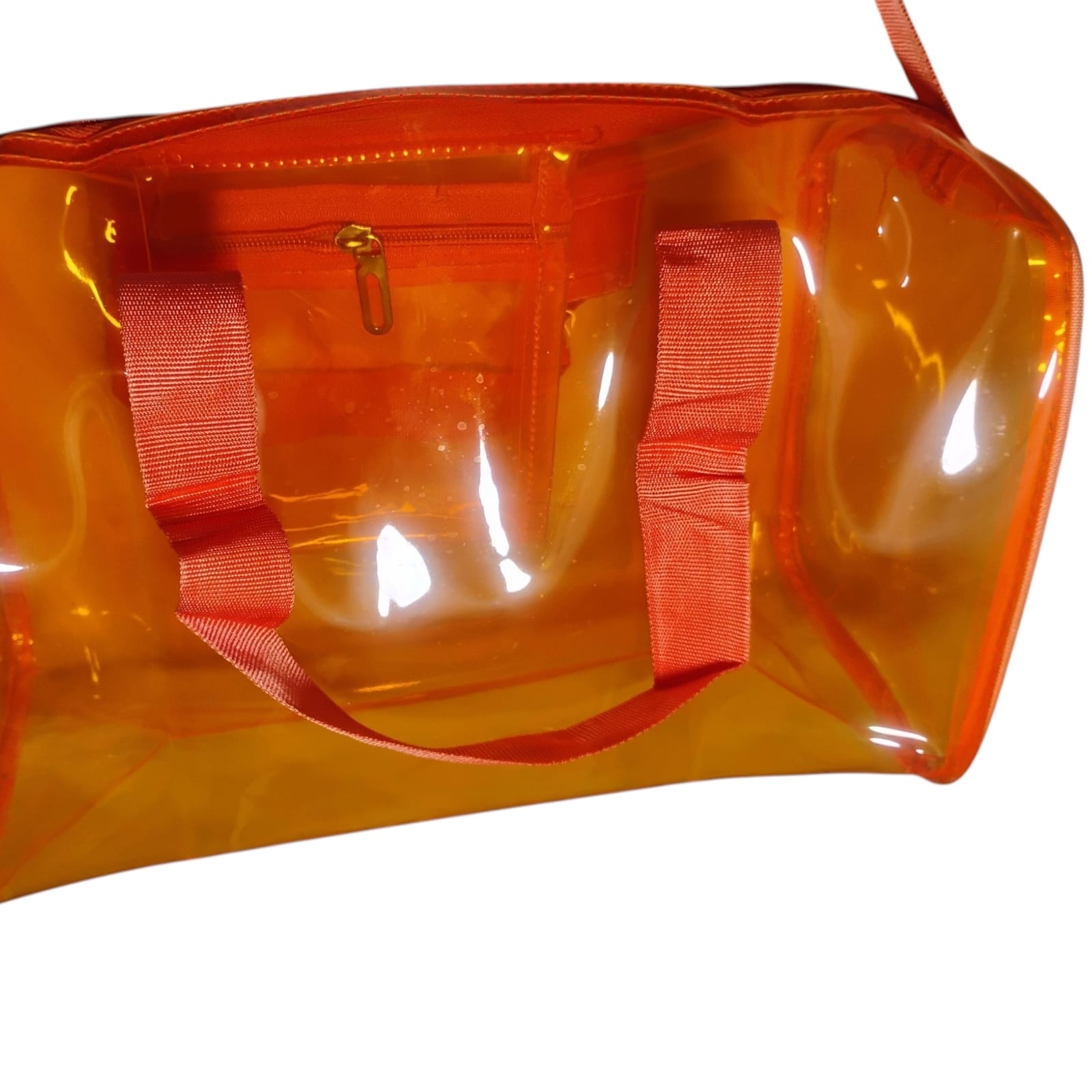 Orange duffle bag 4 NICE WALA Premium Transparent Orange Jelly Duffle Bag for Travel and Gym